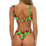 Cute Ladybug Pattern Print Front Bow Tie Bikini