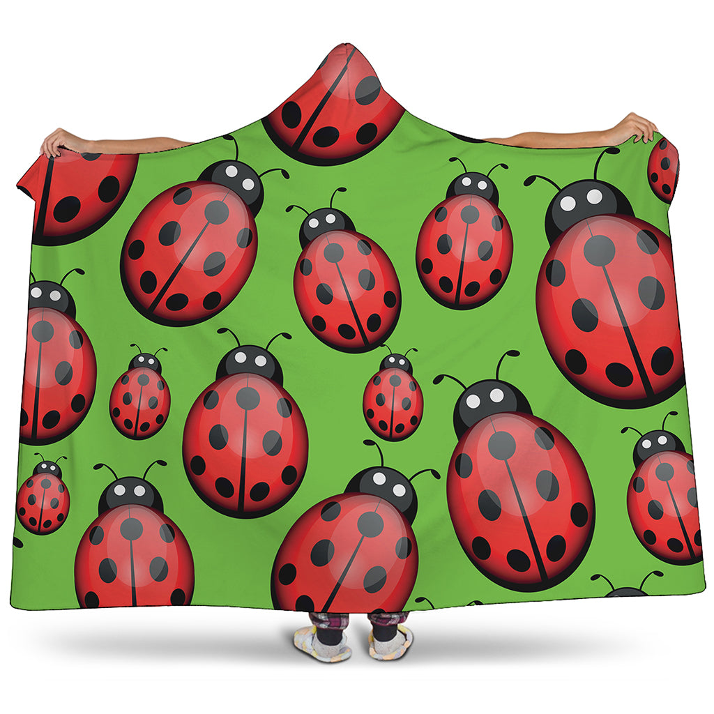 Cute Ladybug Pattern Print Hooded Blanket