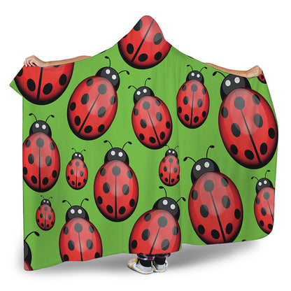 Cute Ladybug Pattern Print Hooded Blanket