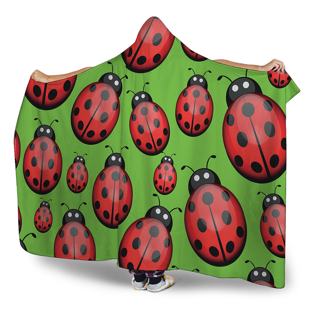 Cute Ladybug Pattern Print Hooded Blanket