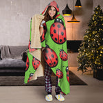 Cute Ladybug Pattern Print Hooded Blanket