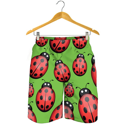Cute Ladybug Pattern Print Men's Shorts