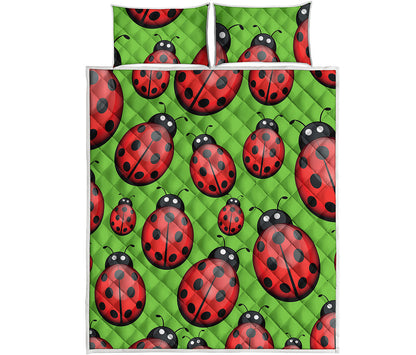 Cute Ladybug Pattern Print Quilt Bed Set