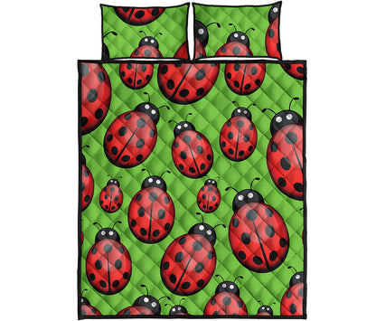 Cute Ladybug Pattern Print Quilt Bed Set