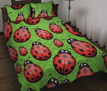 Cute Ladybug Pattern Print Quilt Bed Set
