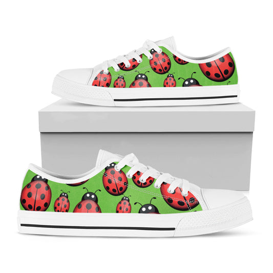 Cute Ladybug Pattern Print White Low Top Shoes