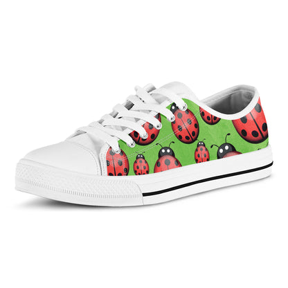 Cute Ladybug Pattern Print White Low Top Shoes