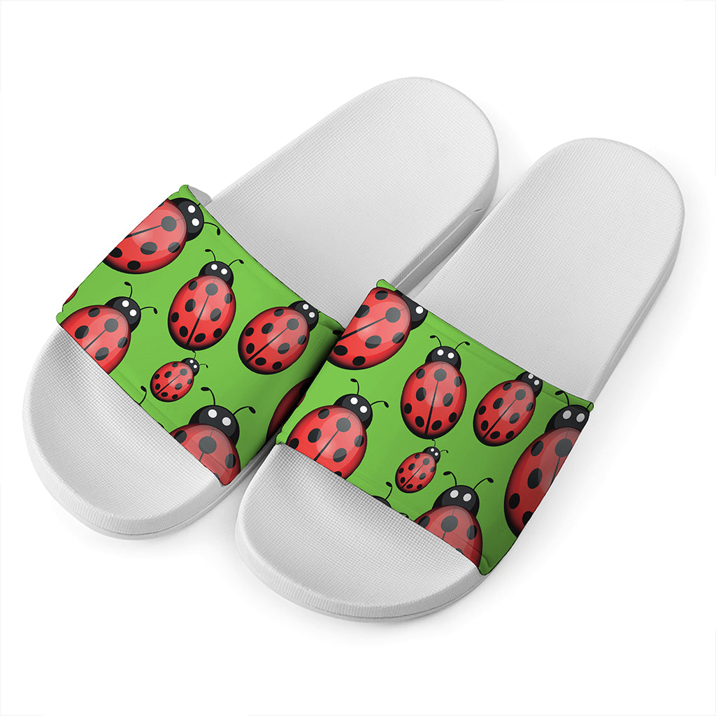 Cute Ladybug Pattern Print White Slide Sandals