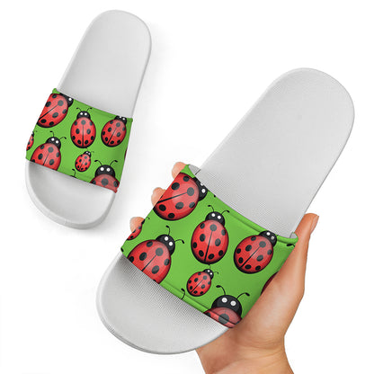 Cute Ladybug Pattern Print White Slide Sandals