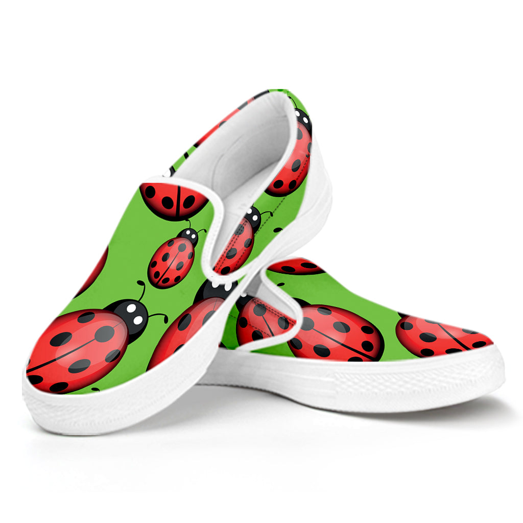 Cute Ladybug Pattern Print White Slip On Shoes