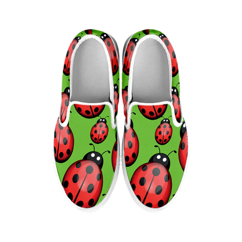 Cute Ladybug Pattern Print White Slip On Shoes