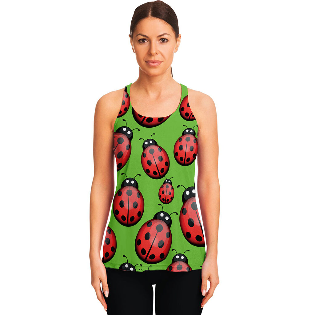 Cute Ladybug Pattern Print Women's Racerback Tank Top