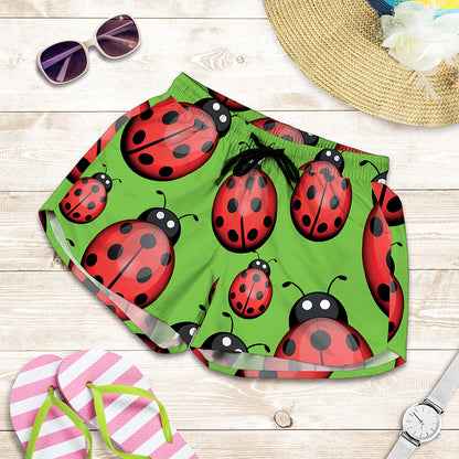 Cute Ladybug Pattern Print Women's Shorts