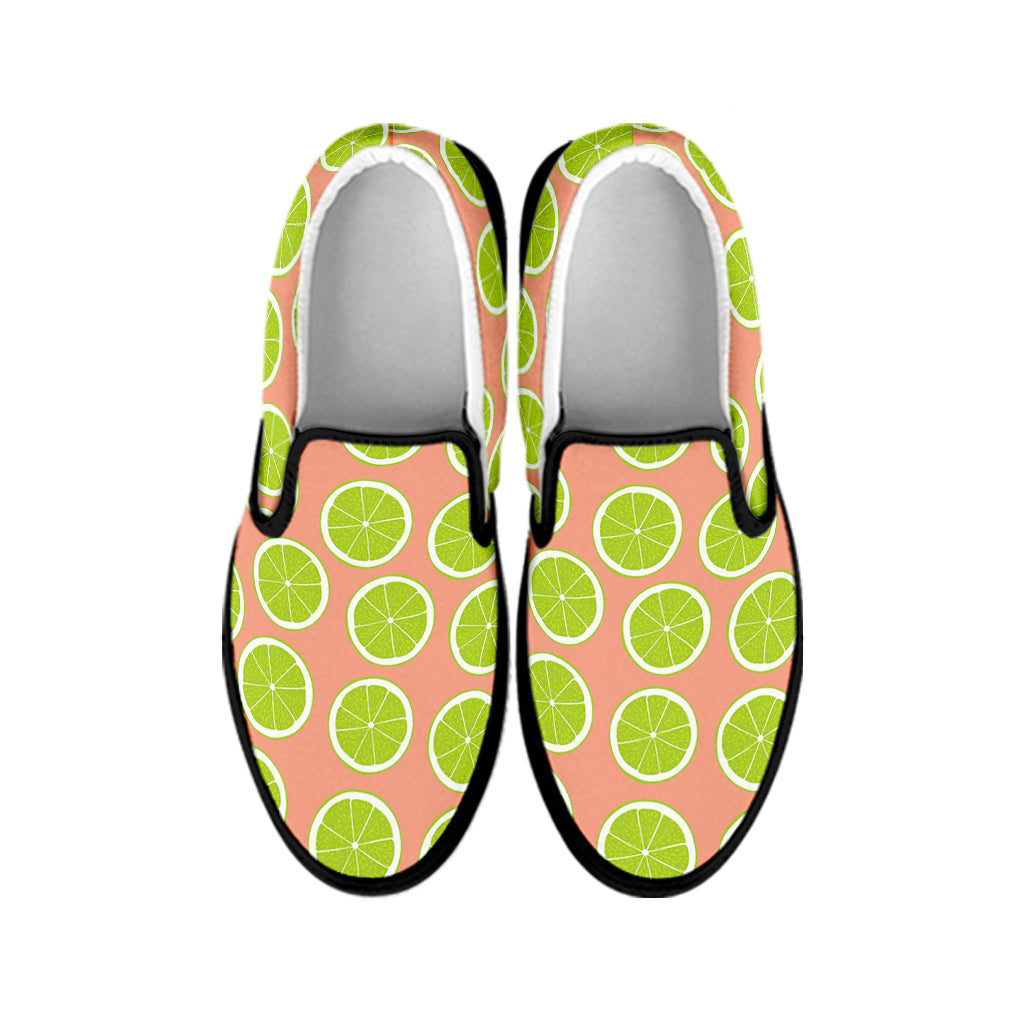 Cute Lime Pattern Print Black Slip On Shoes
