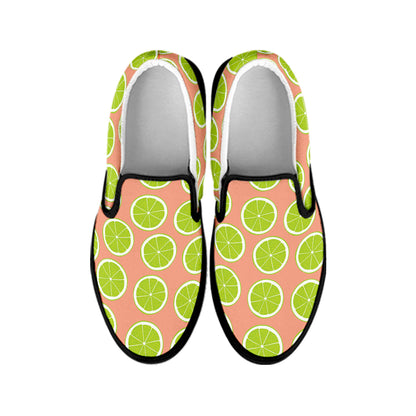 Cute Lime Pattern Print Black Slip On Shoes