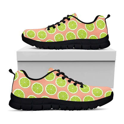 Cute Lime Pattern Print Black Sneakers