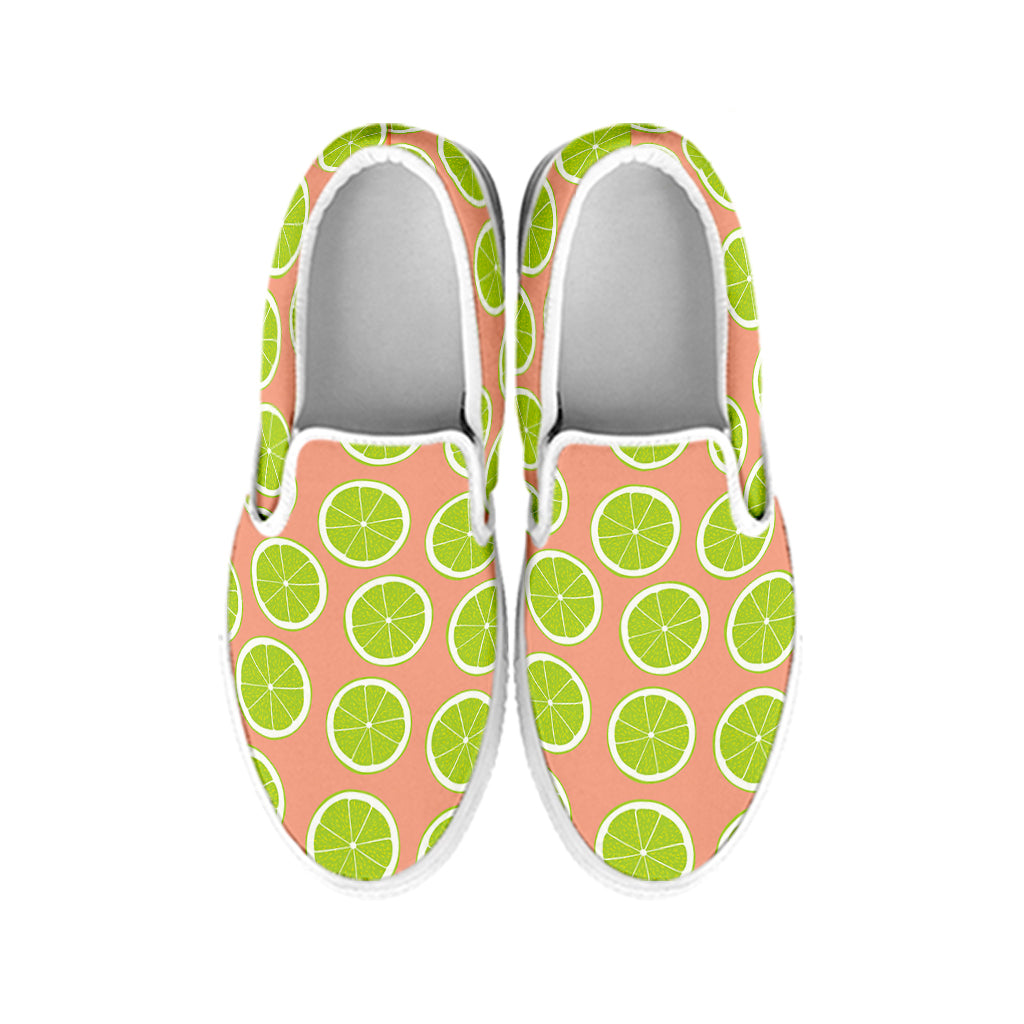 Cute Lime Pattern Print White Slip On Shoes