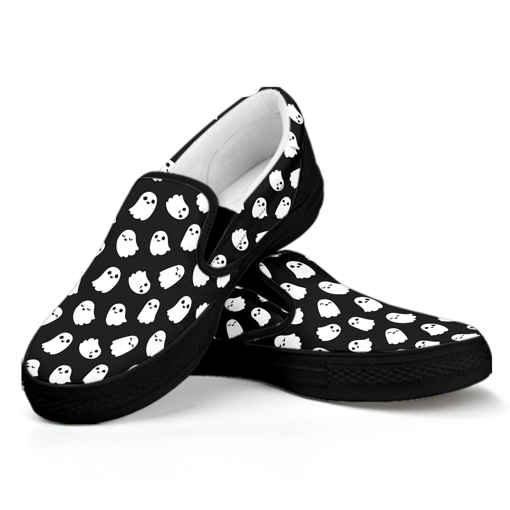 Cute Little Ghost Pattern Print Black Slip On Shoes