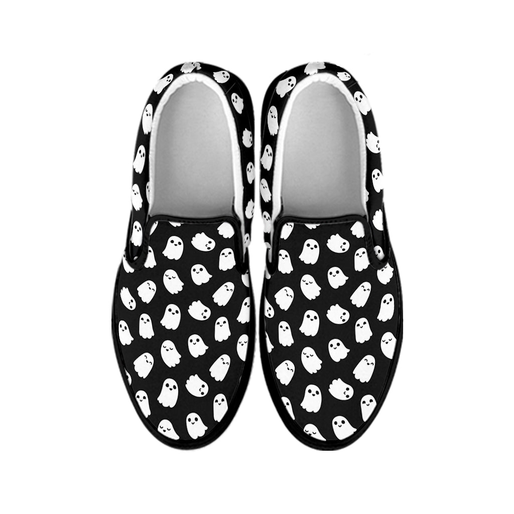 Cute Little Ghost Pattern Print Black Slip On Shoes