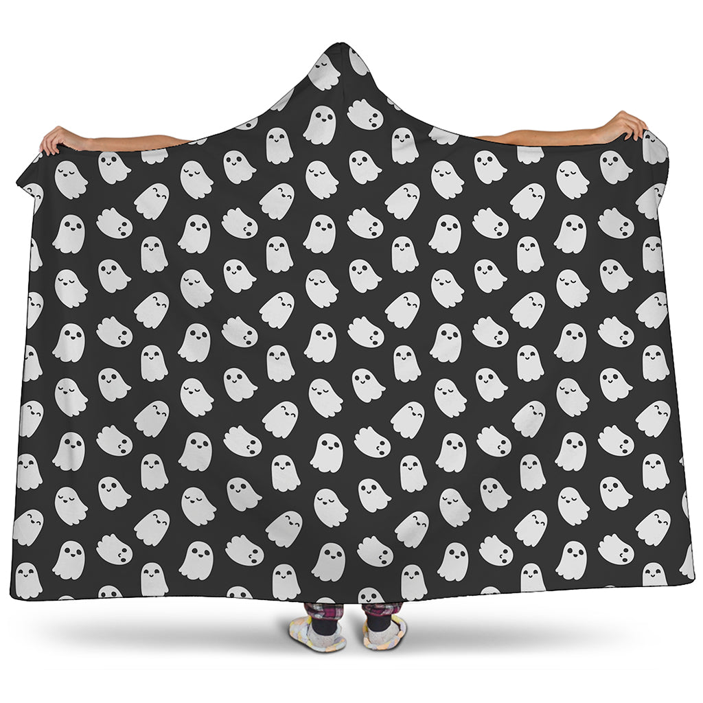 Cute Little Ghost Pattern Print Hooded Blanket