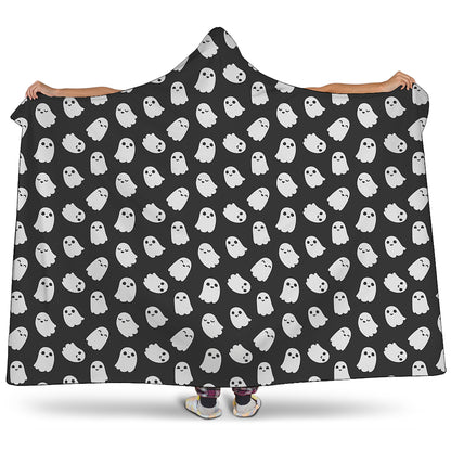 Cute Little Ghost Pattern Print Hooded Blanket