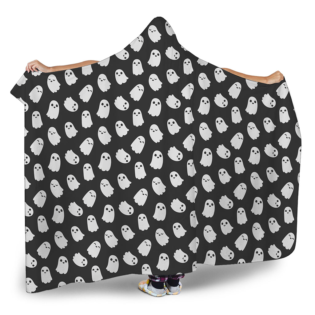 Cute Little Ghost Pattern Print Hooded Blanket