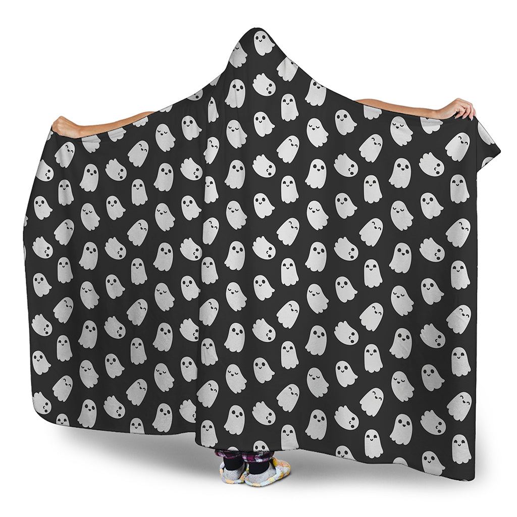 Cute Little Ghost Pattern Print Hooded Blanket