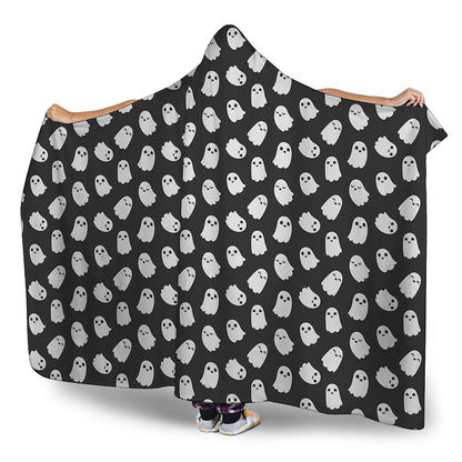 Cute Little Ghost Pattern Print Hooded Blanket