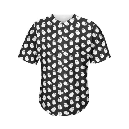 Cute Little Ghost Pattern Print Men's Baseball Jersey
