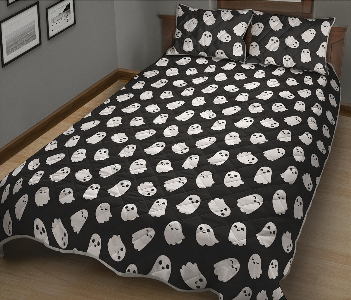 Cute Little Ghost Pattern Print Quilt Bed Set
