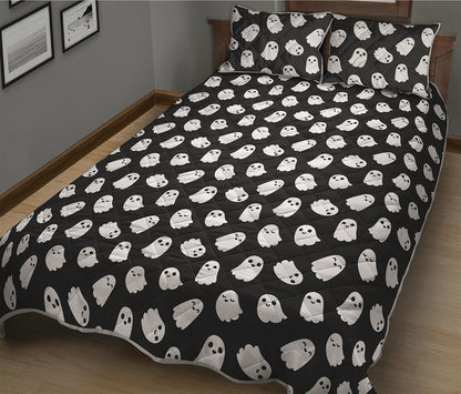 Cute Little Ghost Pattern Print Quilt Bed Set