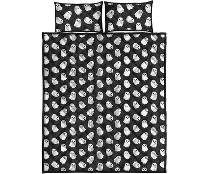 Cute Little Ghost Pattern Print Quilt Bed Set