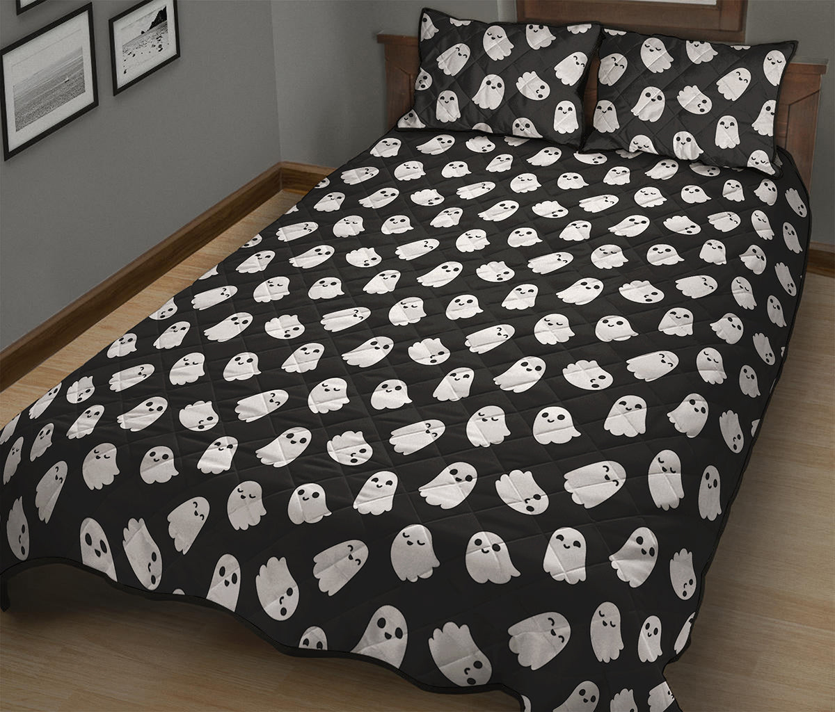 Cute Little Ghost Pattern Print Quilt Bed Set