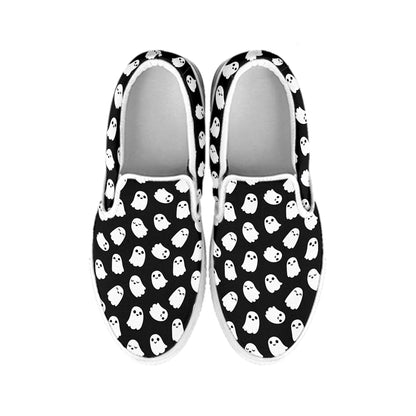 Cute Little Ghost Pattern Print White Slip On Shoes