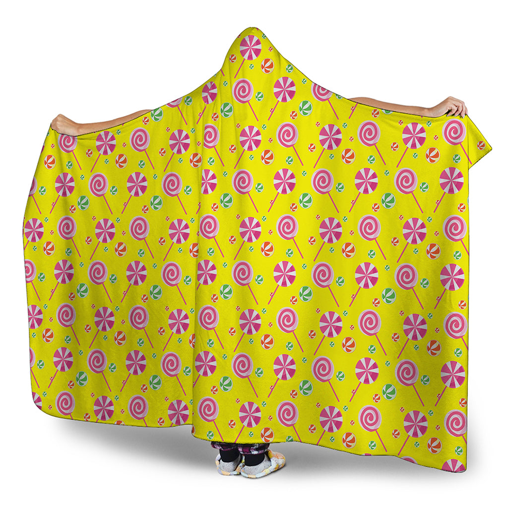 Cute Lollipop Pattern Print Hooded Blanket