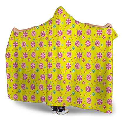 Cute Lollipop Pattern Print Hooded Blanket