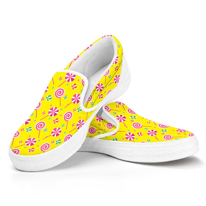 Cute Lollipop Pattern Print White Slip On Shoes