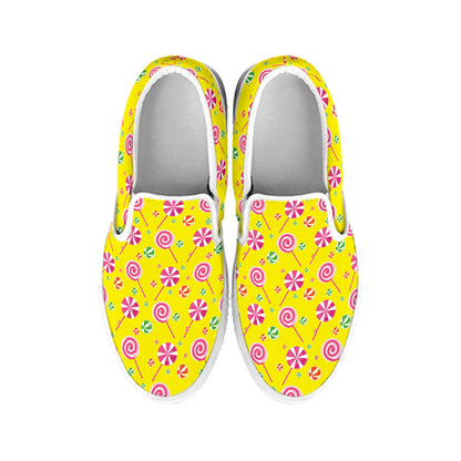 Cute Lollipop Pattern Print White Slip On Shoes