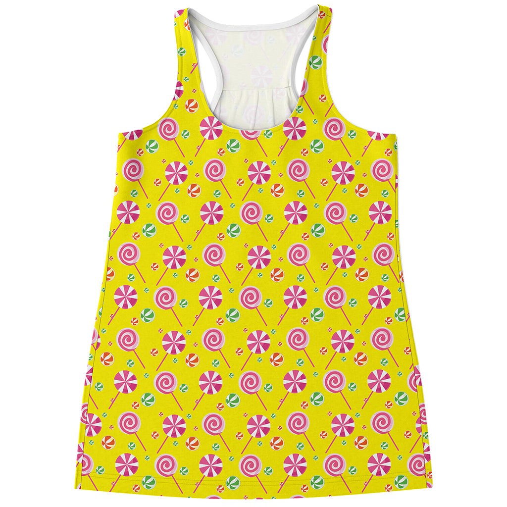 Cute Lollipop Pattern Print Women's Racerback Tank Top