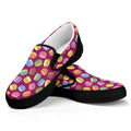 Cute Macaron Pattern Print Black Slip On Sneakers