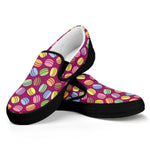 Cute Macaron Pattern Print Black Slip On Shoes