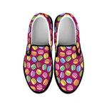 Cute Macaron Pattern Print Black Slip On Shoes