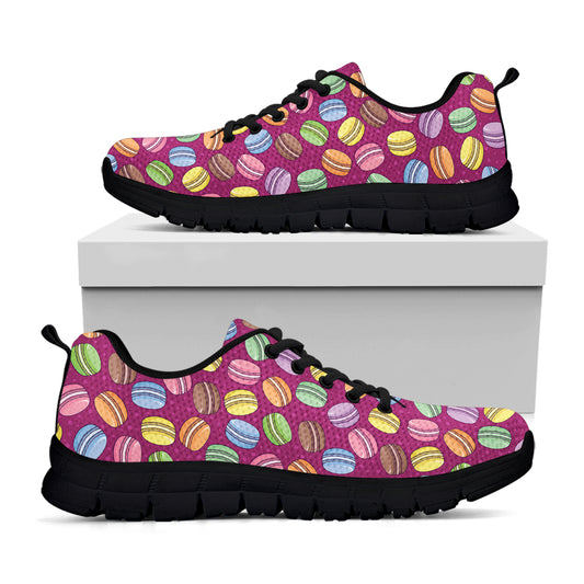 Cute Macaron Pattern Print Black Sneakers