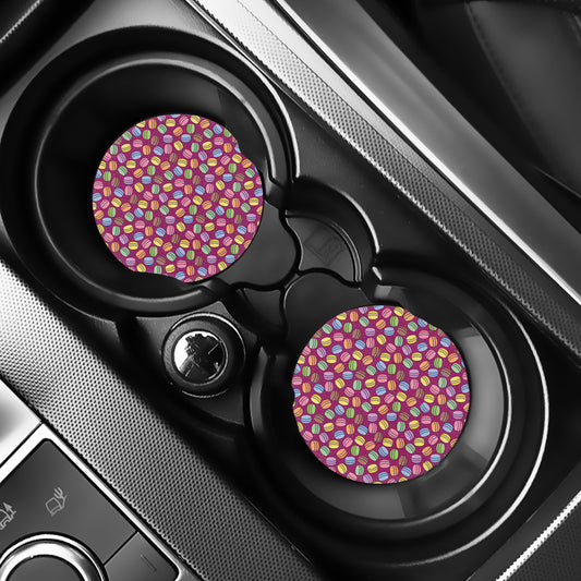 Cute Macaron Pattern Print Car Coasters