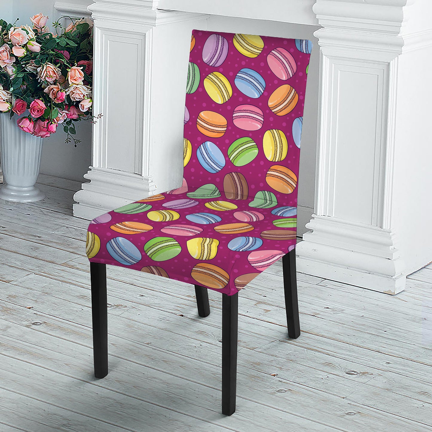 Cute Macaron Pattern Print Dining Chair Slipcover