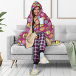 Cute Macaron Pattern Print Hooded Blanket