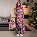 Cute Macaron Pattern Print Hooded Blanket