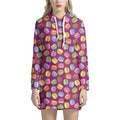 Cute Macaron Pattern Print Pullover Hoodie Dress