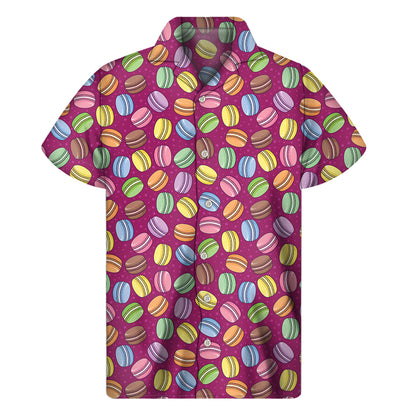 Cute Macaron Pattern Print Men's Short Sleeve Shirt