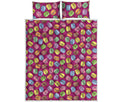 Cute Macaron Pattern Print Quilt Bed Set